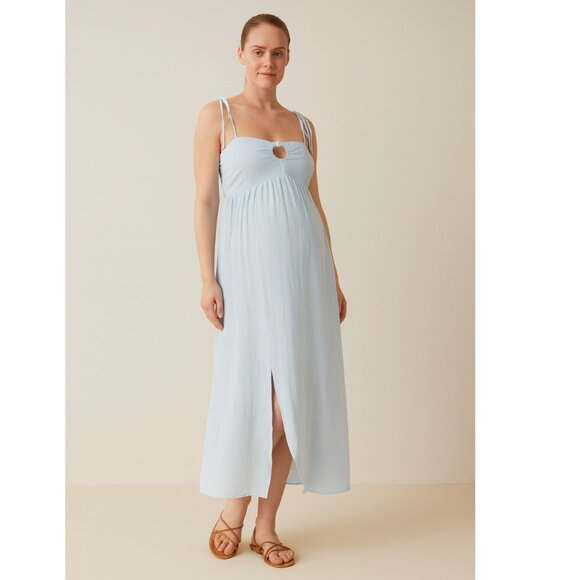 Emilia George Chloe Maternity Midi Dress Large Blue NWT - Picture 1 of 12